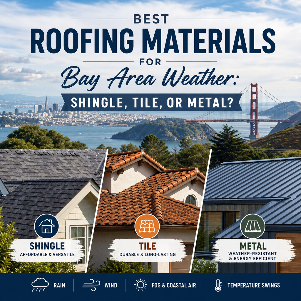 Comparison of shingle, tile, and metal roofs for Bay Area weather conditions