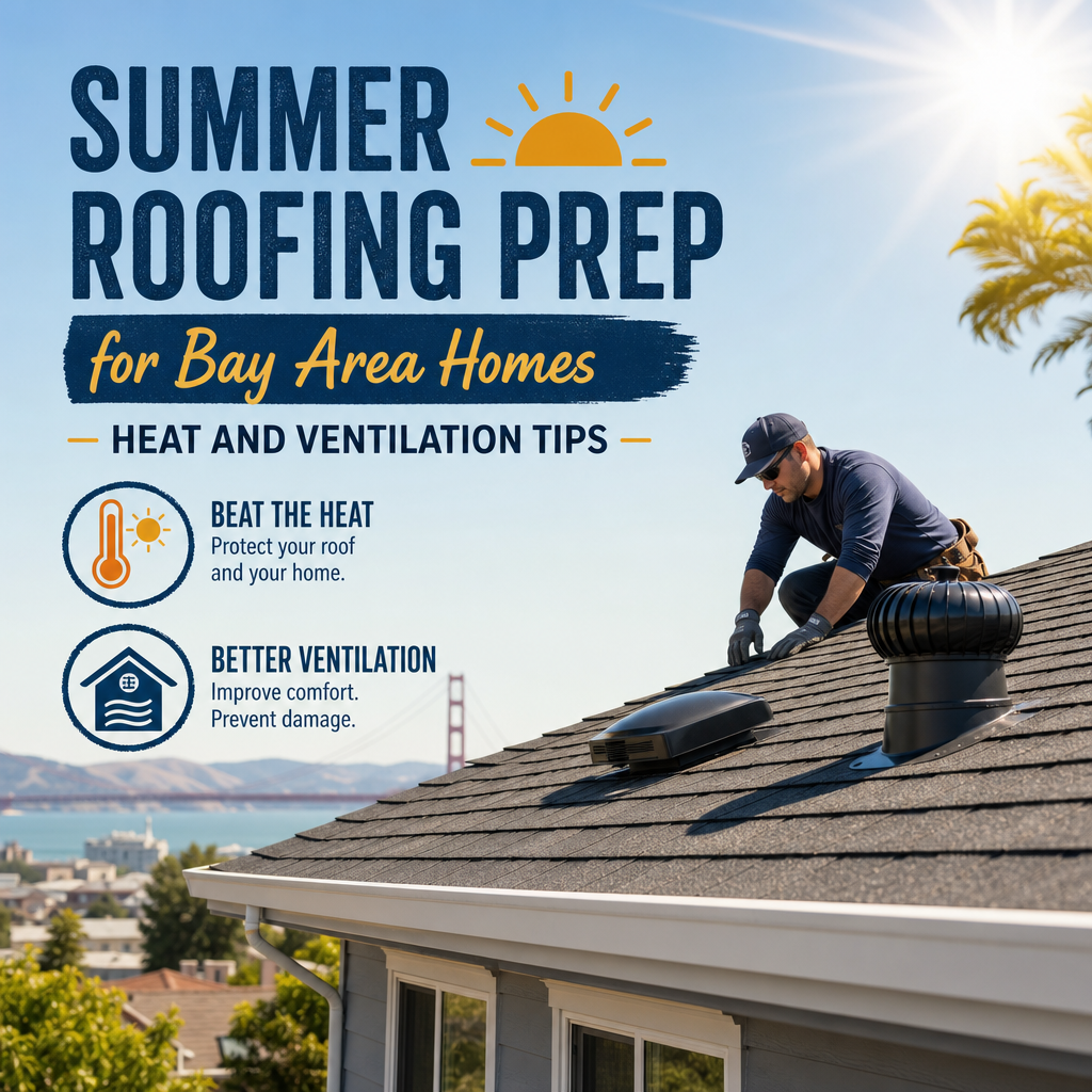 Bay Area home roof with ventilation and heat protection for summer roofing prep