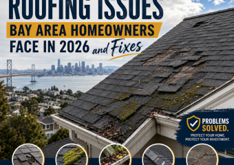 Bay Area roofing issues: damaged shingles, moss, clogged gutters, leaks, and weather wear with fixes