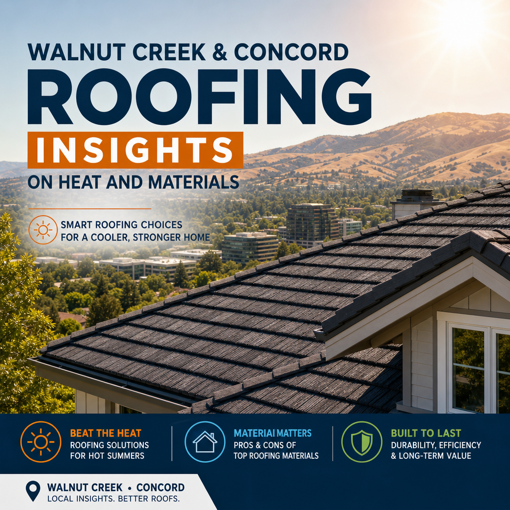 Roofing materials and heat in Walnut Creek and Concord, showing durability against sun and temperature swings
