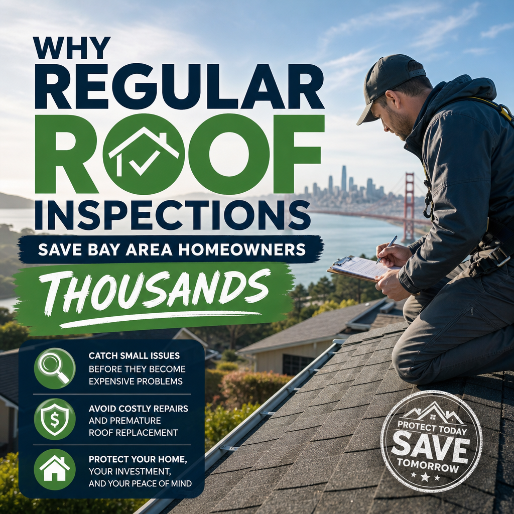 Roof inspector checking a Bay Area home roof to prevent costly damage and repairs