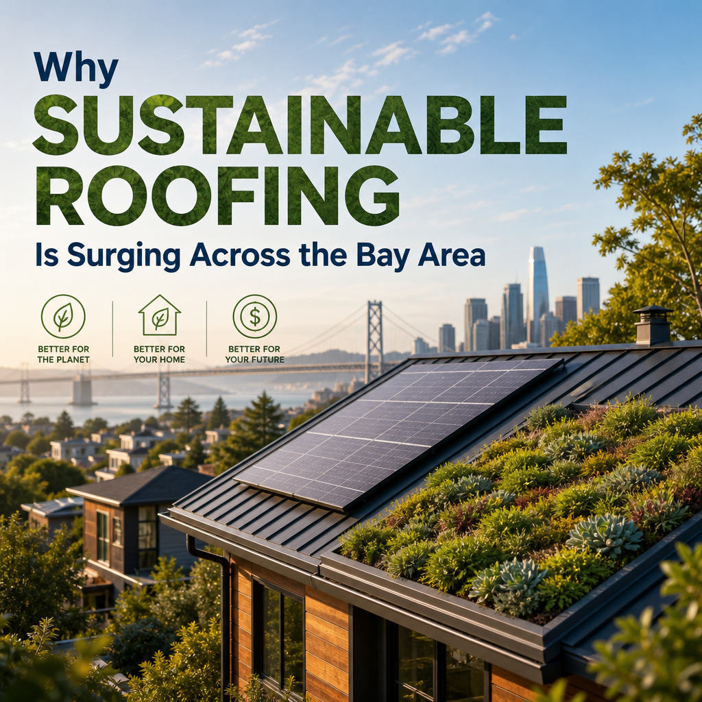Bay Area home with sustainable roofing, solar panels, and a green roof